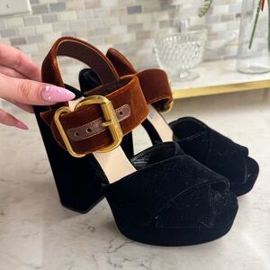 Prada Bicolor Velvet Platform Sandals - Black/Brown - Size 36.5